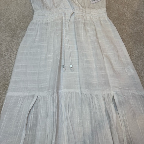 NWT Blue Island White Linen Sheer V Neck Scrunch Waist Maxi Dress Size XS - Picture 4 of 10